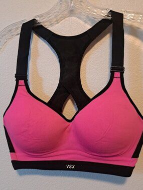 Victoria's Secret Sports Bra adjustable racerback straps pink and black 34D